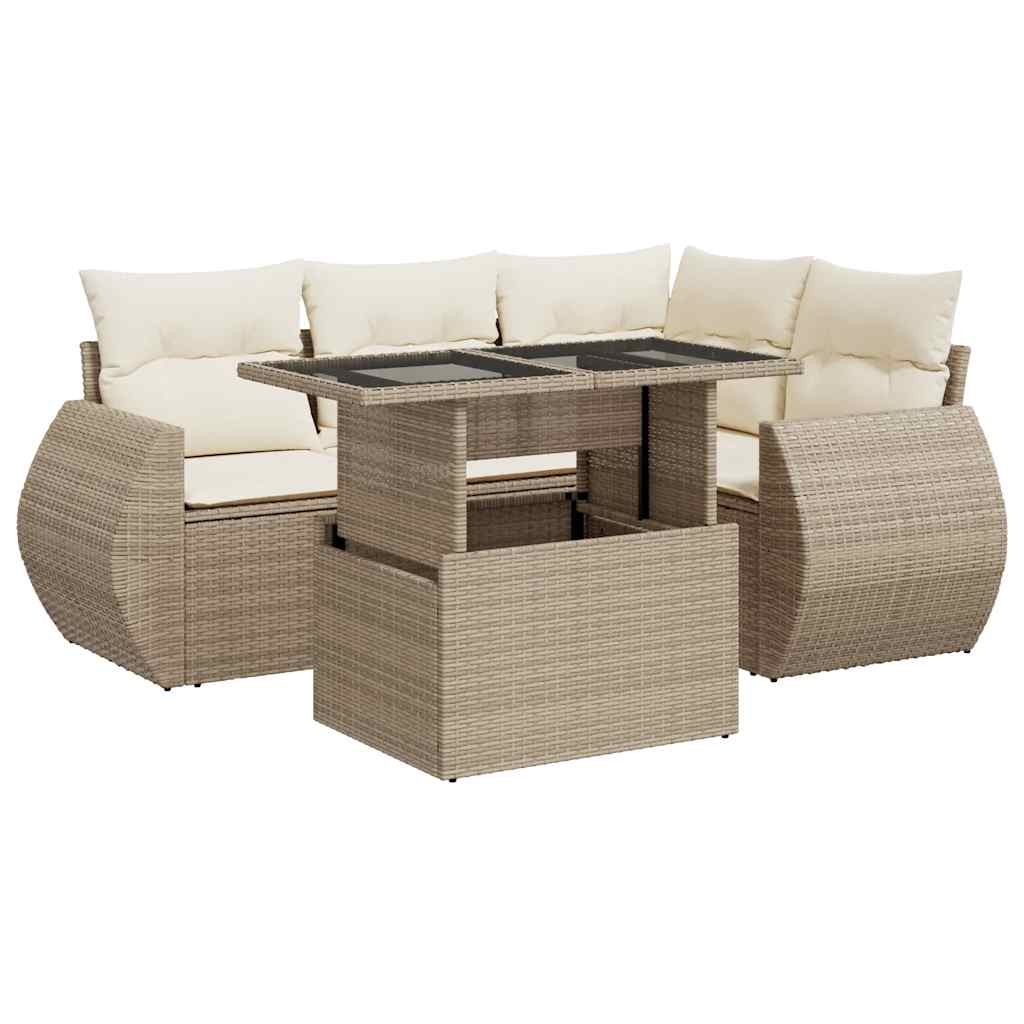 Salon de jardin avec coussins 5 pcs beige résine tressée