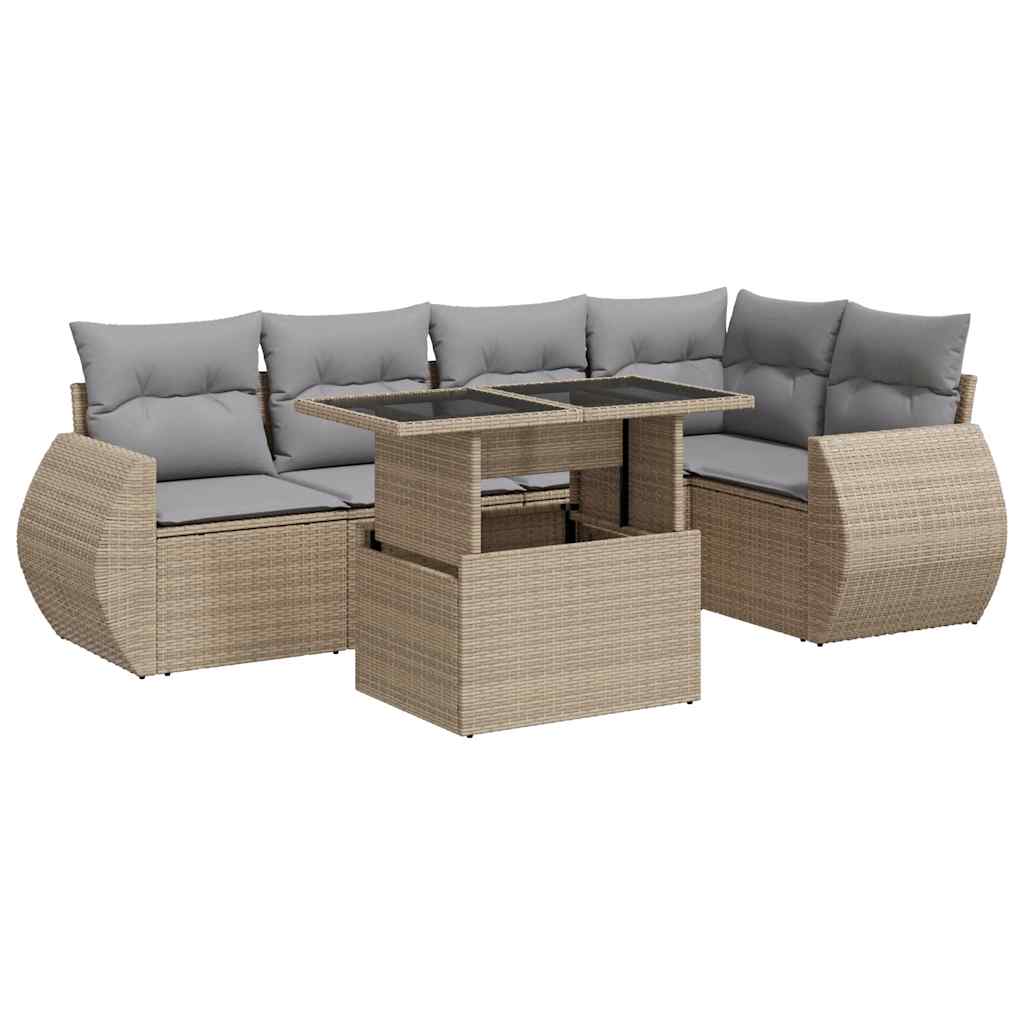 Salon de jardin avec coussins 6 pcs beige résine tressée