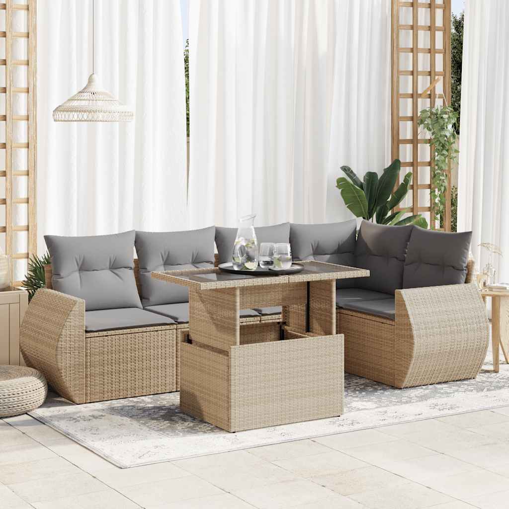 Salon de jardin avec coussins 6 pcs beige résine tressée