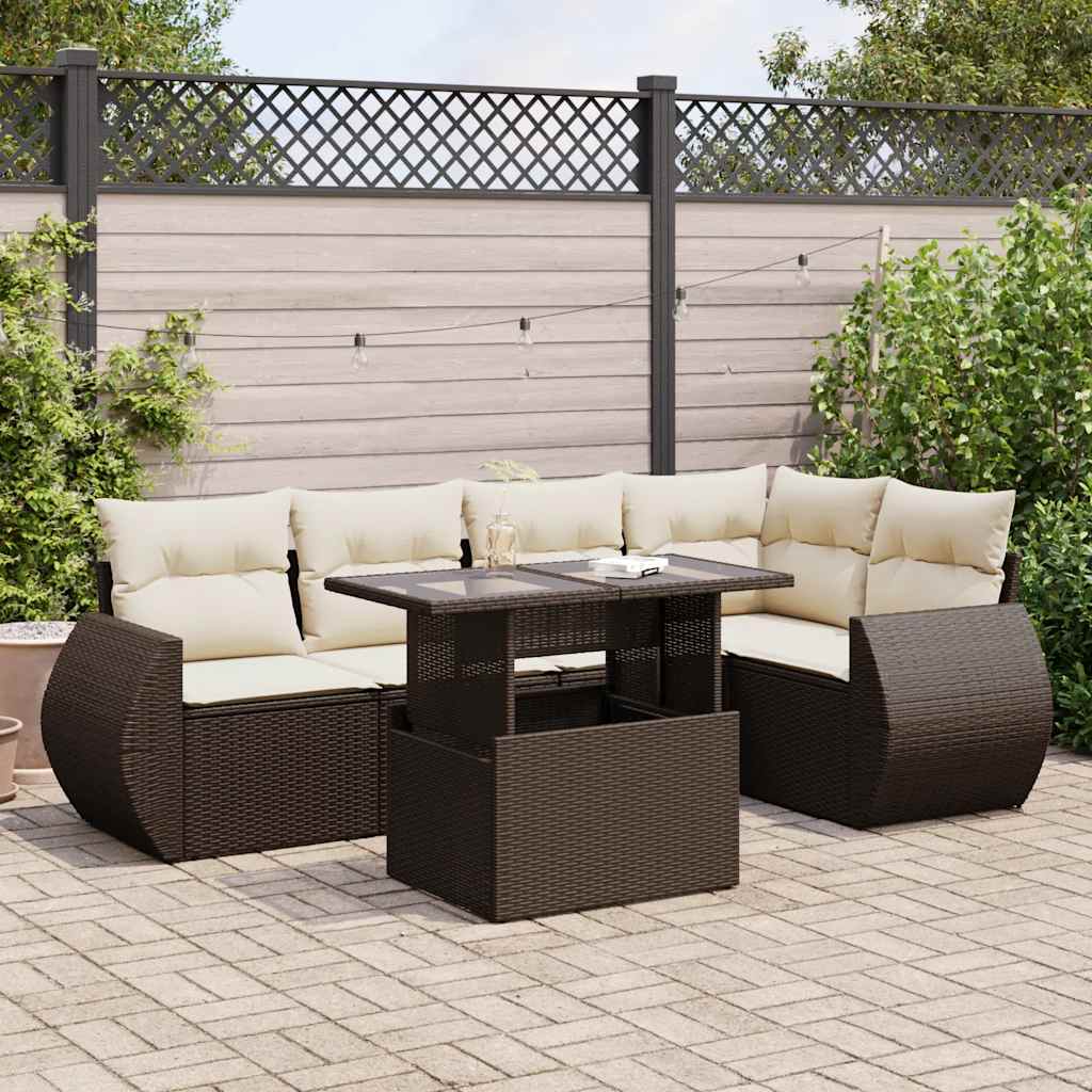 Salon de jardin avec coussins 6 pcs marron résine tressée