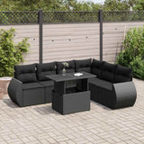 Salon de jardin 7 pcs avec coussins noir résine tressée