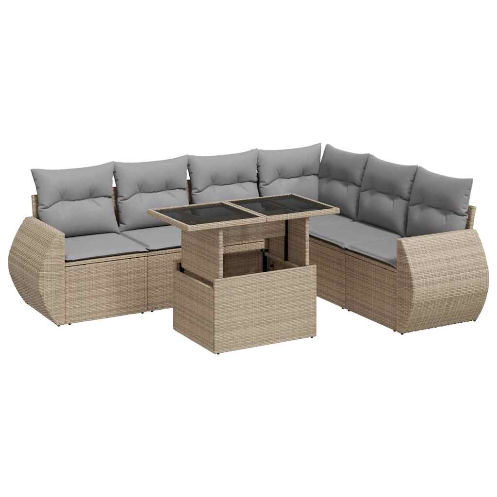 Salon de jardin avec coussins 7 pcs beige résine tressée