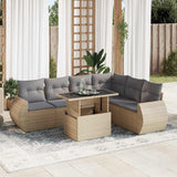 Salon de jardin avec coussins 7 pcs beige résine tressée