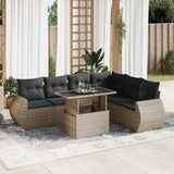 Salon de jardin avec coussins 7 pcs gris résine tressée