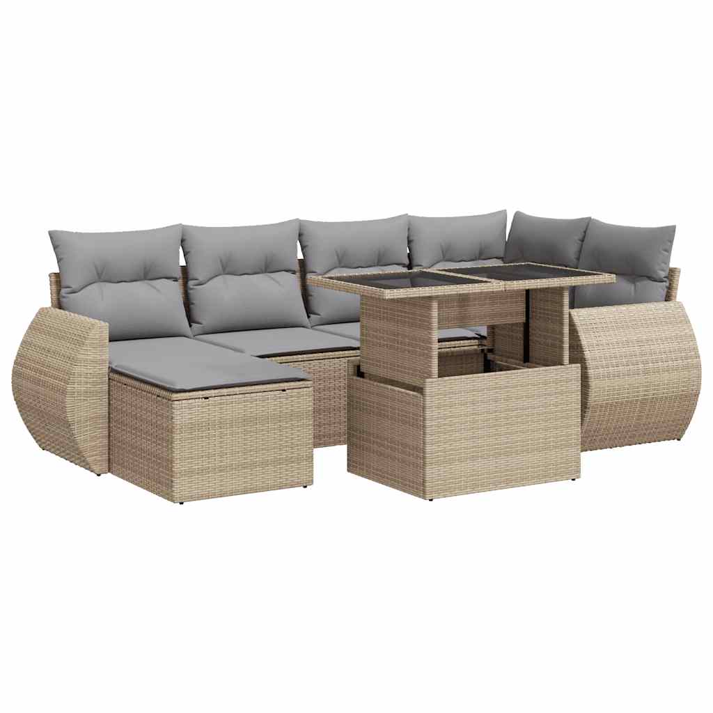 Salon de jardin avec coussins 7 pcs beige résine tressée