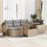 Salon de jardin avec coussins 7 pcs beige résine tressée