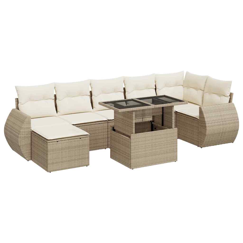 Salon de jardin avec coussins 8 pcs beige résine tressée