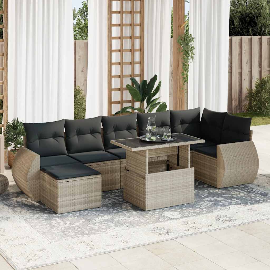 Salon de jardin 8 pcs avec coussins gris clair résine tressée