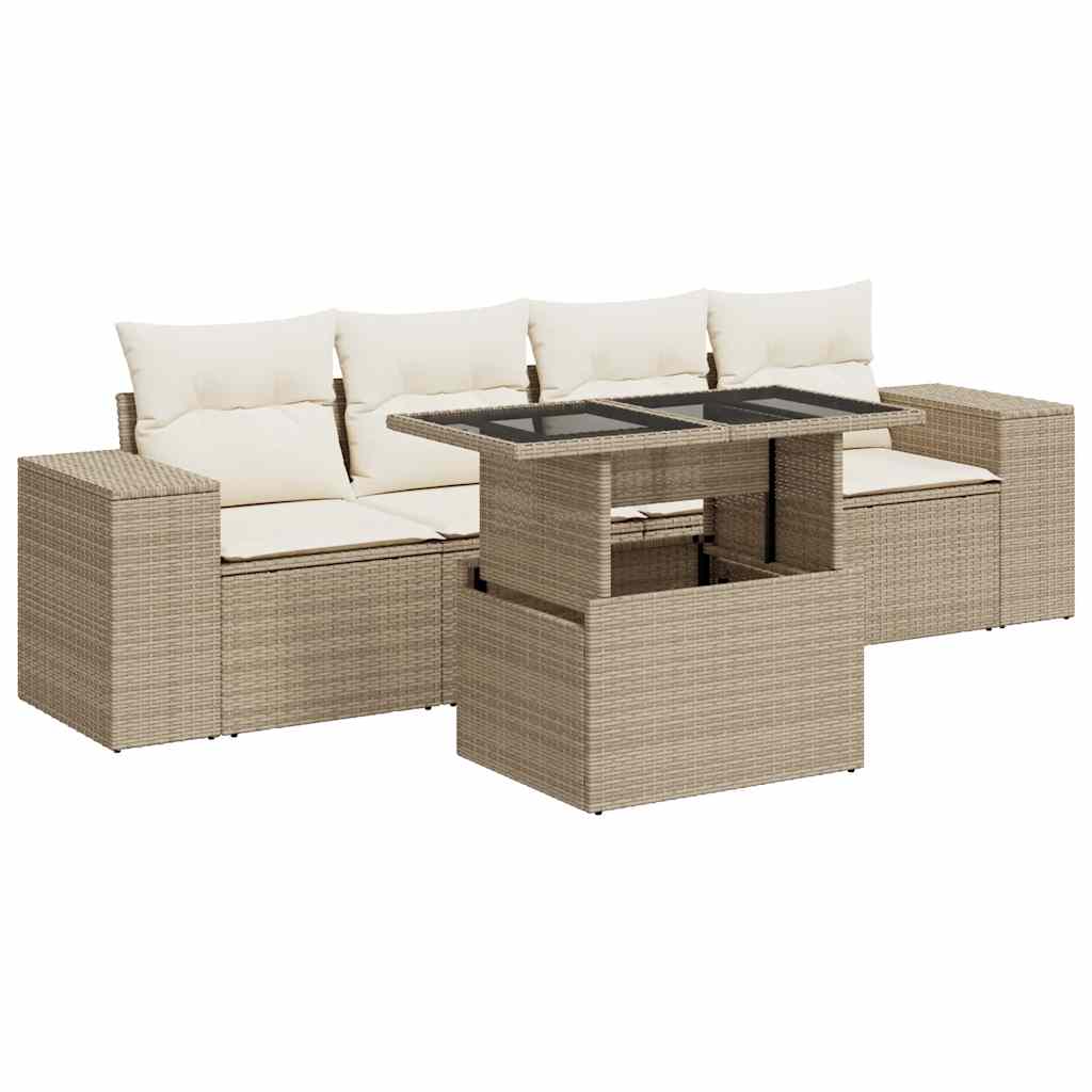 Salon de jardin avec coussins 5 pcs beige résine tressée