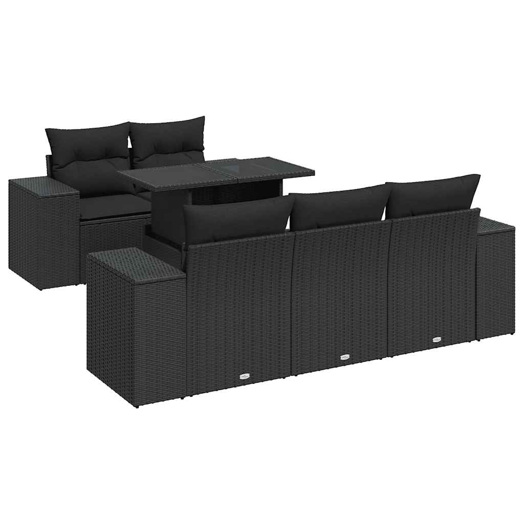 Salon de jardin 6 pcs avec coussins noir résine tressée