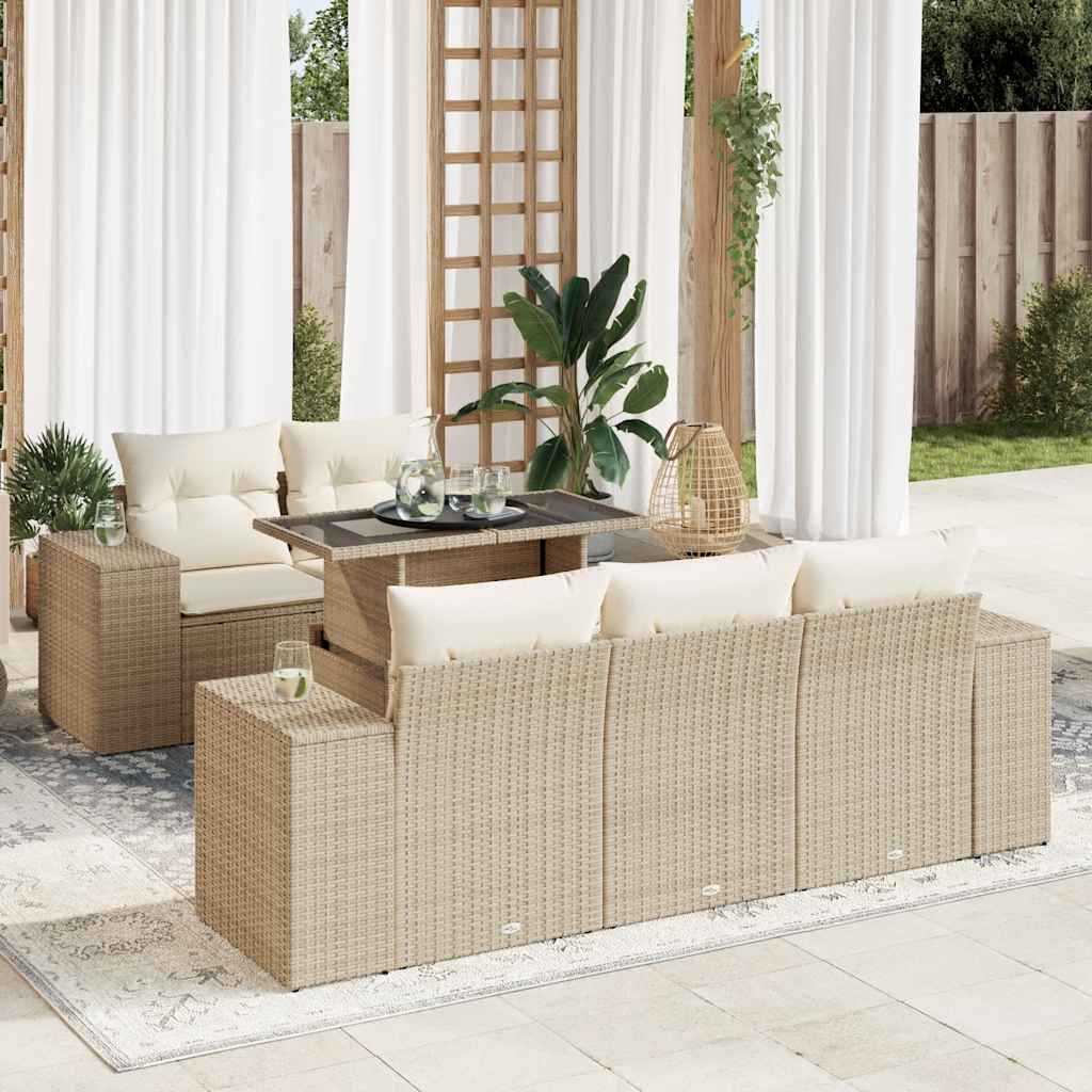 Salon de jardin avec coussins 6 pcs beige résine tressée