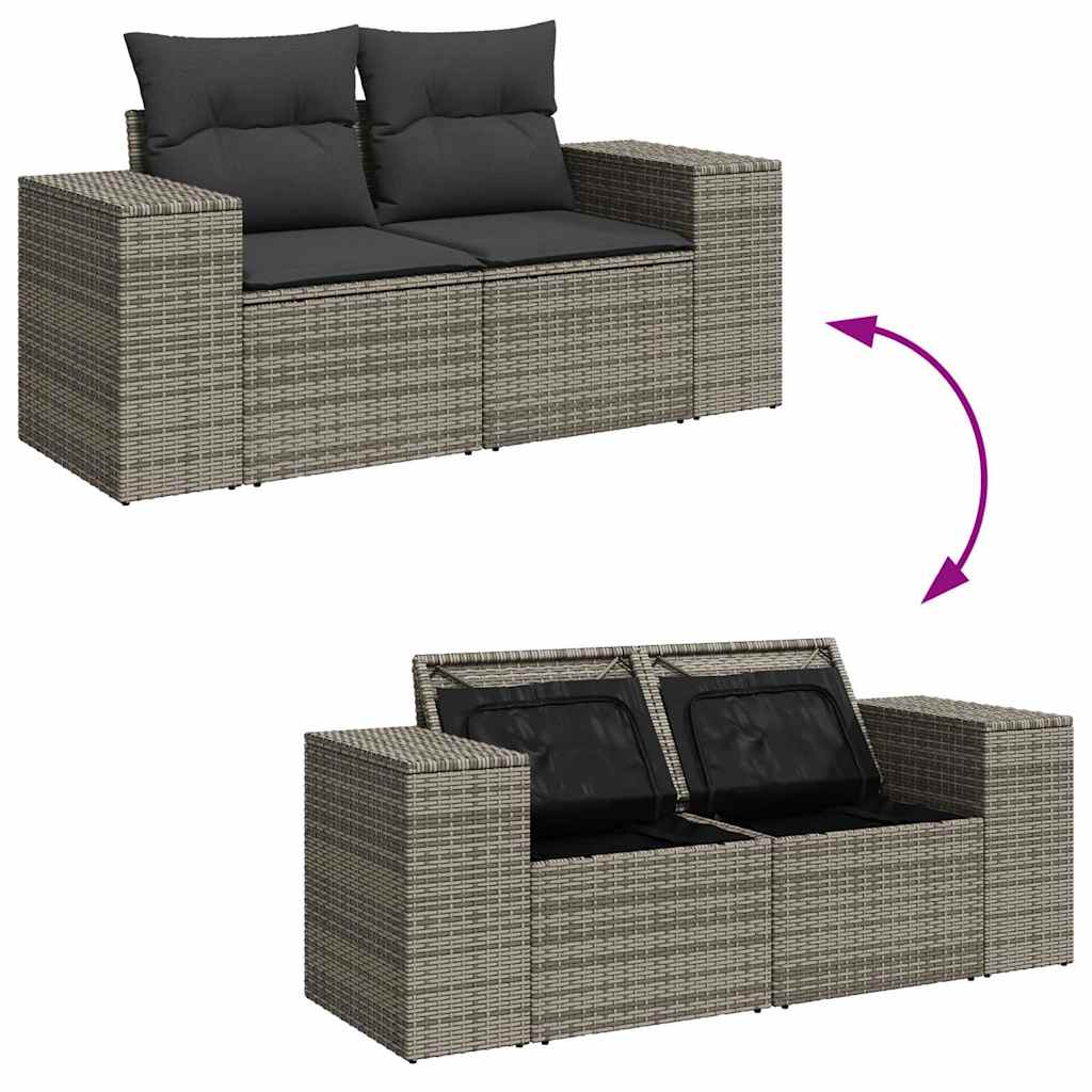 Salon de jardin 6 pcs avec coussins gris résine tressée