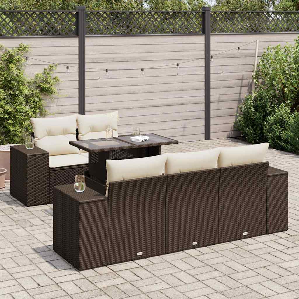 Salon de jardin avec coussins 6 pcs marron résine tressée