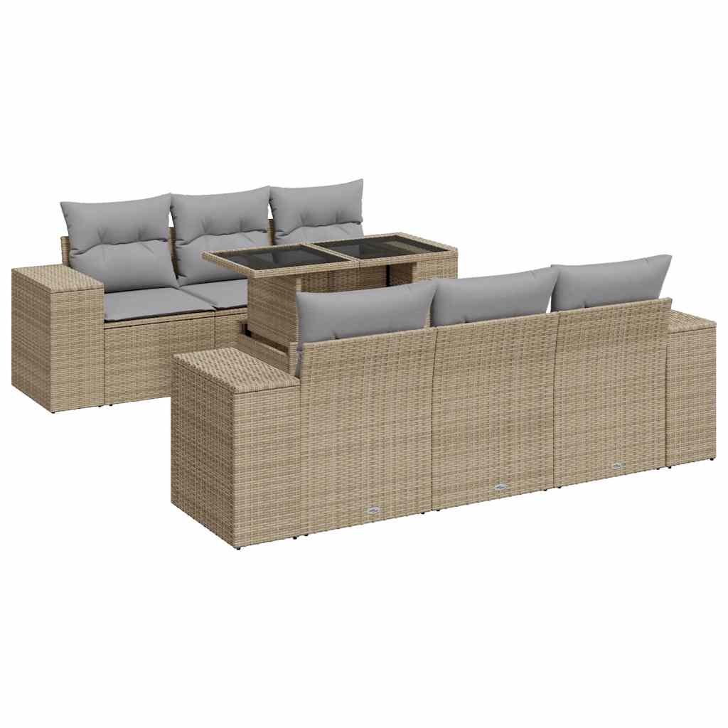 Salon de jardin avec coussins 7 pcs beige résine tressée