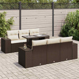 Salon de jardin avec coussins 7 pcs marron résine tressée