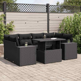 Salon de jardin 7 pcs avec coussins noir résine tressée