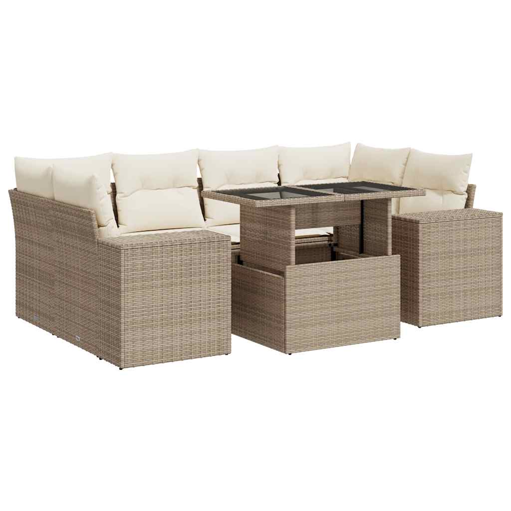 Salon de jardin avec coussins 7 pcs beige résine tressée