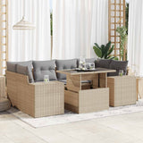 Salon de jardin avec coussins 7 pcs beige résine tressée