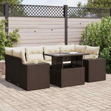 Salon de jardin avec coussins 7 pcs marron résine tressée