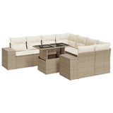 Salon de jardin avec coussins 9 pcs beige résine tressée