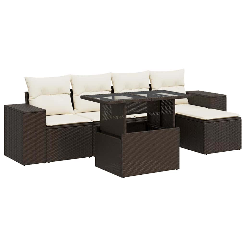 Salon de jardin avec coussins 6 pcs marron résine tressée