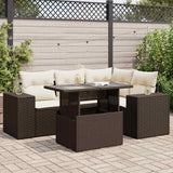 Salon de jardin avec coussins 5 pcs marron résine tressée