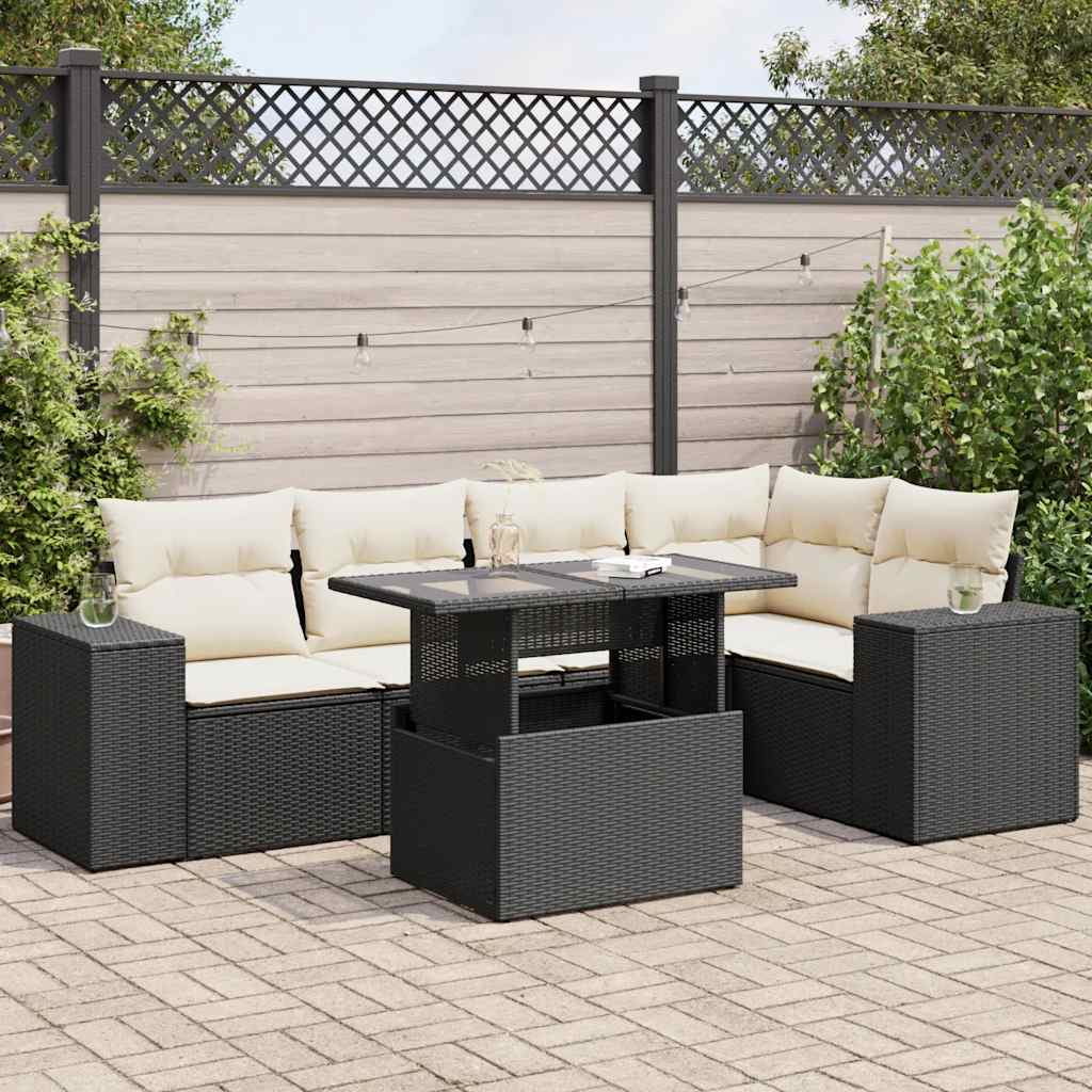 Salon de jardin 6 pcs avec coussins noir résine tressée