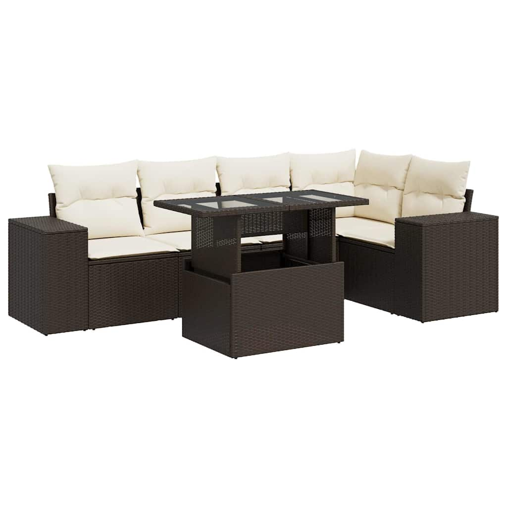 Salon de jardin avec coussins 6 pcs marron résine tressée