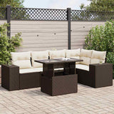 Salon de jardin avec coussins 6 pcs marron résine tressée