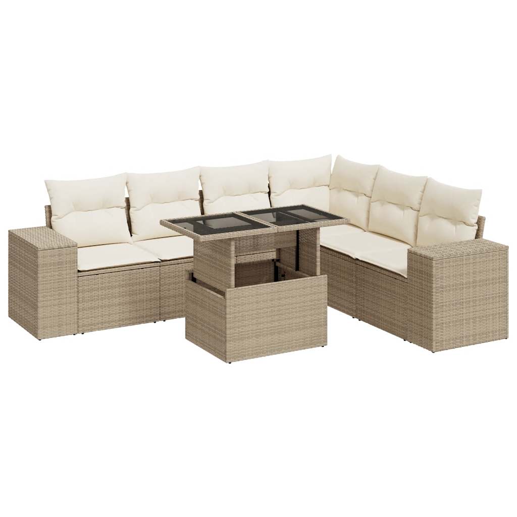 Salon de jardin avec coussins 7 pcs beige résine tressée