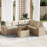 Salon de jardin avec coussins 7 pcs beige résine tressée