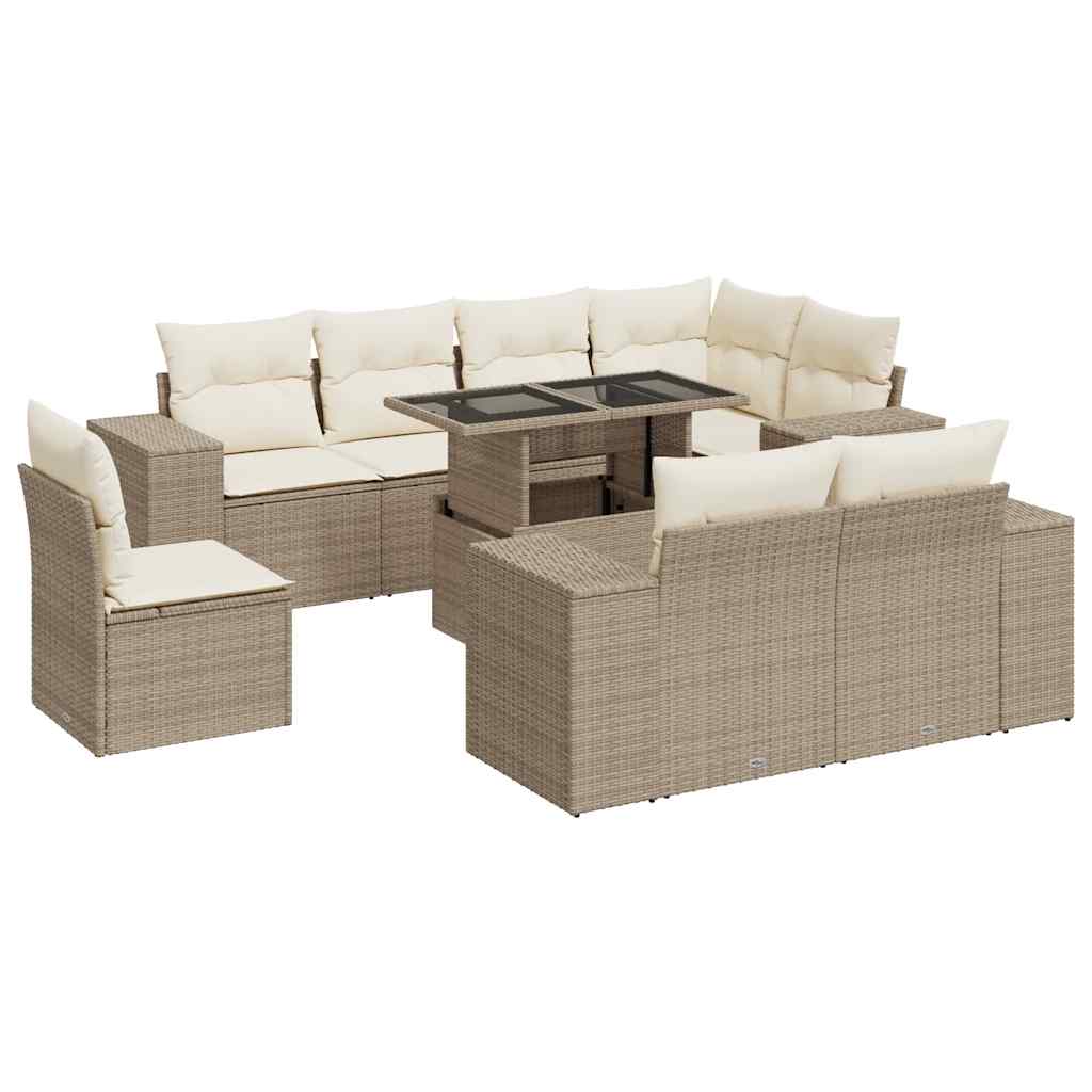 Salon de jardin avec coussins 9 pcs beige résine tressée