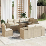 Salon de jardin avec coussins 9 pcs beige résine tressée