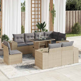 Salon de jardin avec coussins 9 pcs beige résine tressée