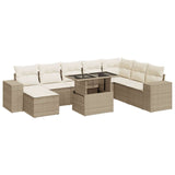 Salon de jardin avec coussins 9 pcs beige résine tressée