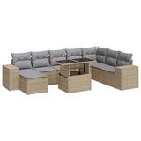 Salon de jardin avec coussins 9 pcs beige résine tressée