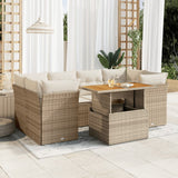 Salon de jardin avec coussins 7 pcs beige résine tressée