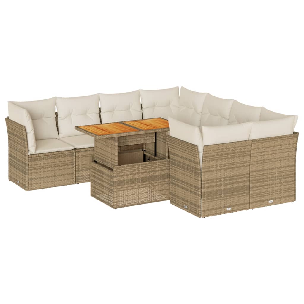 Salon de jardin avec coussins 9 pcs beige résine tressée