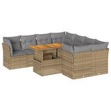 Salon de jardin avec coussins 9 pcs beige résine tressée