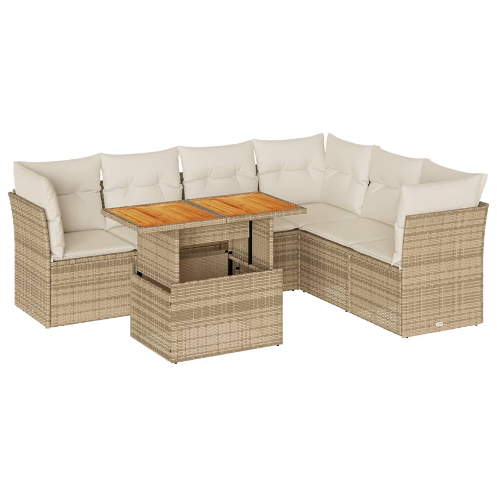 Salon de jardin avec coussins 7 pcs beige résine tressée