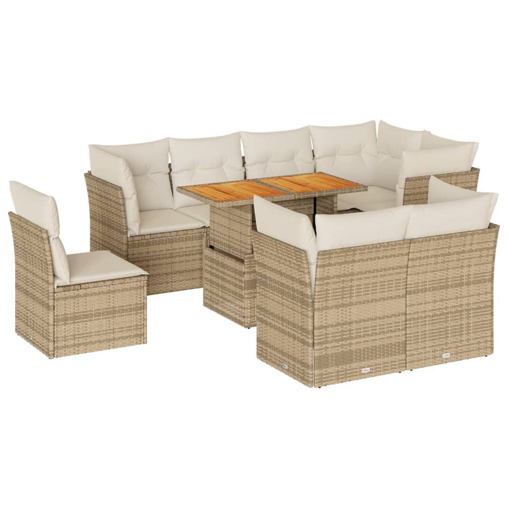 Salon de jardin avec coussins 9 pcs beige résine tressée