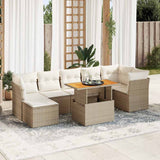 Salon de jardin avec coussins 8 pcs beige résine tressée