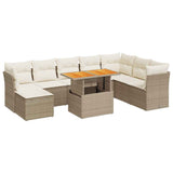 Salon de jardin avec coussins 9 pcs beige résine tressée