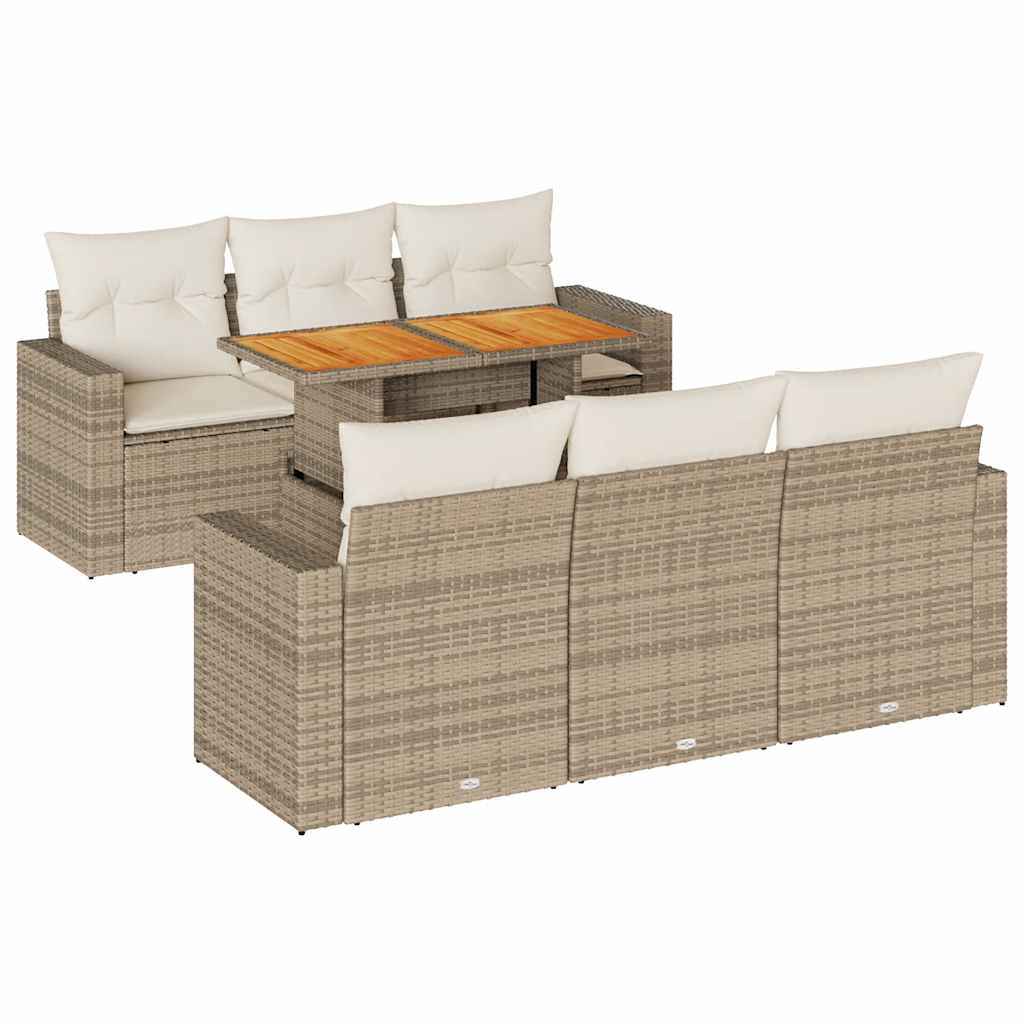 Salon de jardin avec coussins 7 pcs beige résine tressée