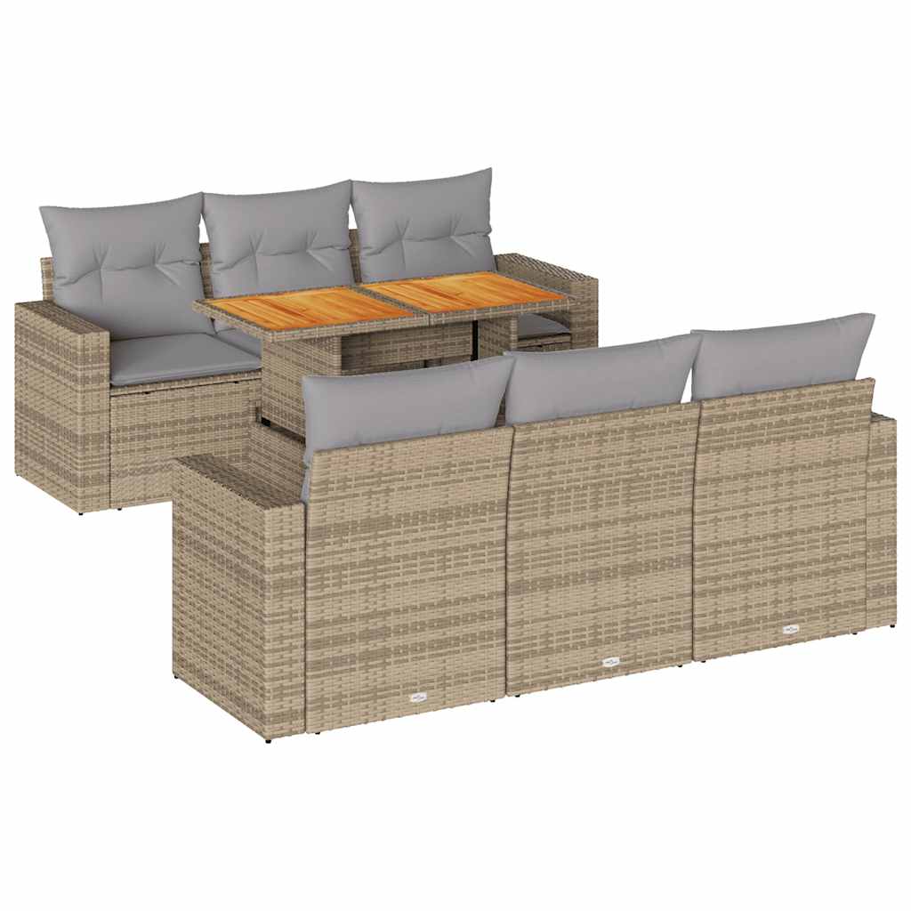 Salon de jardin avec coussins 7 pcs beige résine tressée