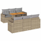 Salon de jardin avec coussins 7 pcs beige résine tressée