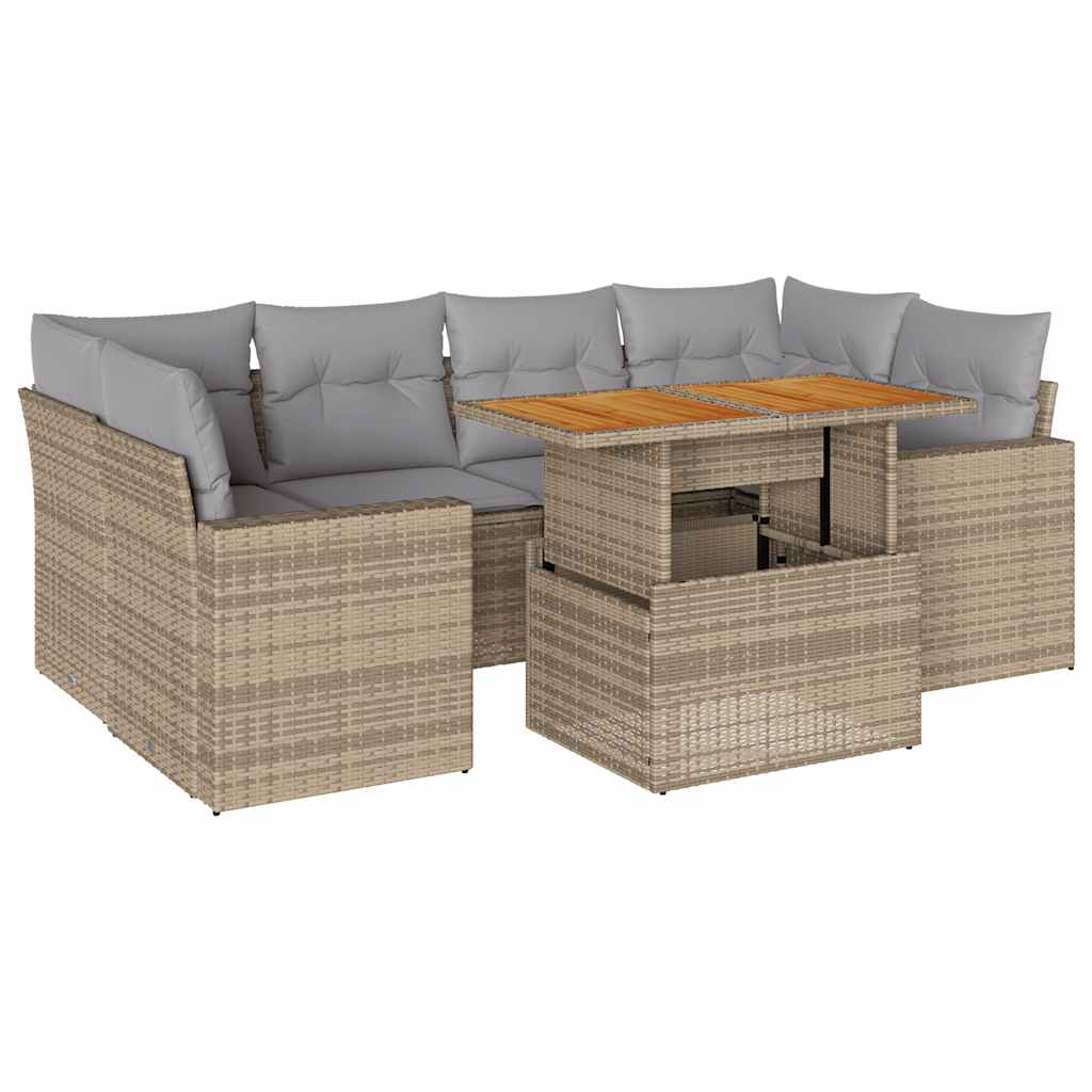 Salon de jardin avec coussins 7 pcs beige résine tressée