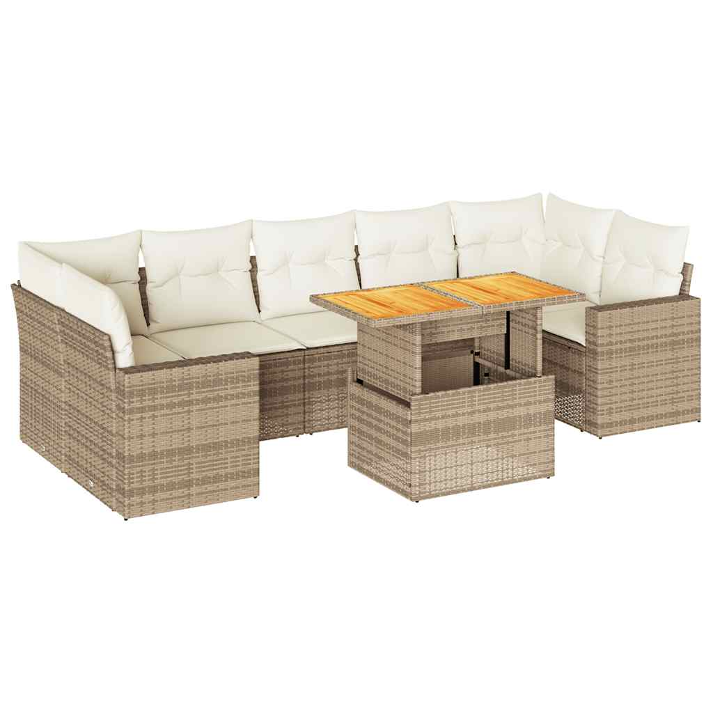 Salon de jardin avec coussins 8 pcs beige résine tressée