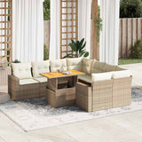 Salon de jardin avec coussins 9 pcs beige résine tressée