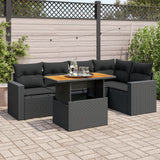 Salon de jardin 6 pcs avec coussins noir résine tressée